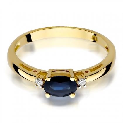 Złoty pierścionek zaręczynowy z szafirem 0,30ct i diamentami próby 585